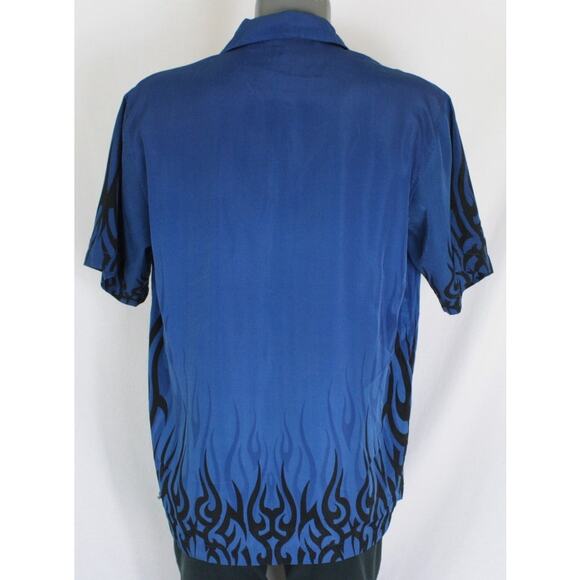 Vintage Y2K Flames Tribal AOP Button Up Blue Black Shirt Mens M 2000s - Picture 4 of 7